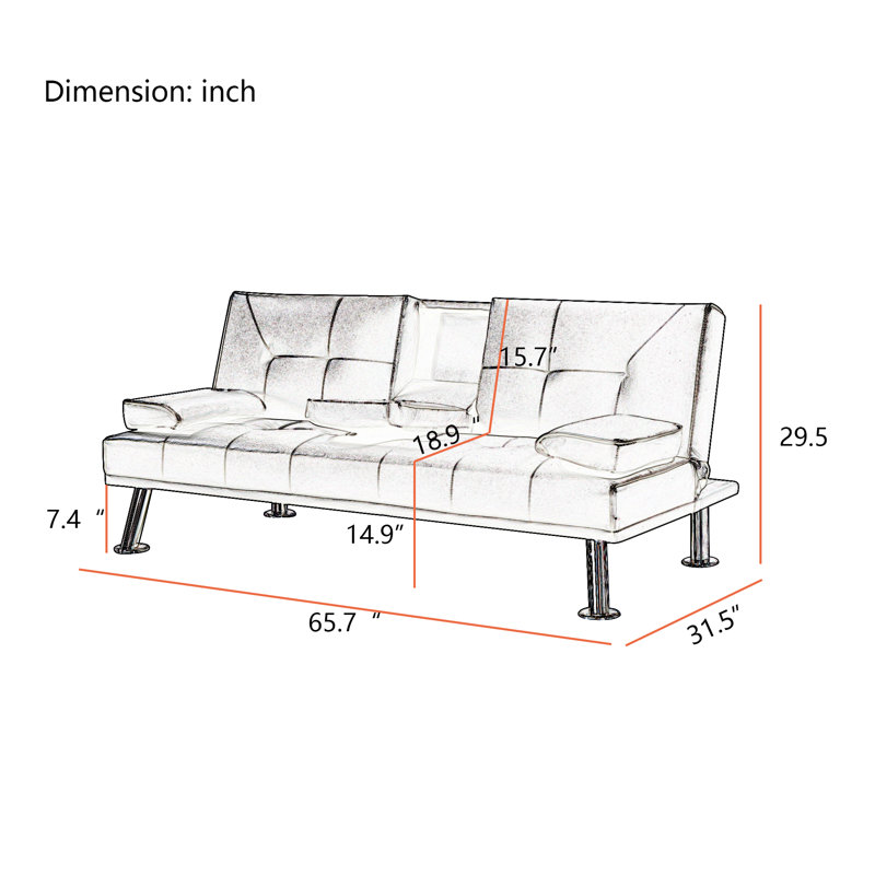 Latitude Run® 65.7" Wide Faux Leather Tufted Back Convertible Sofa with